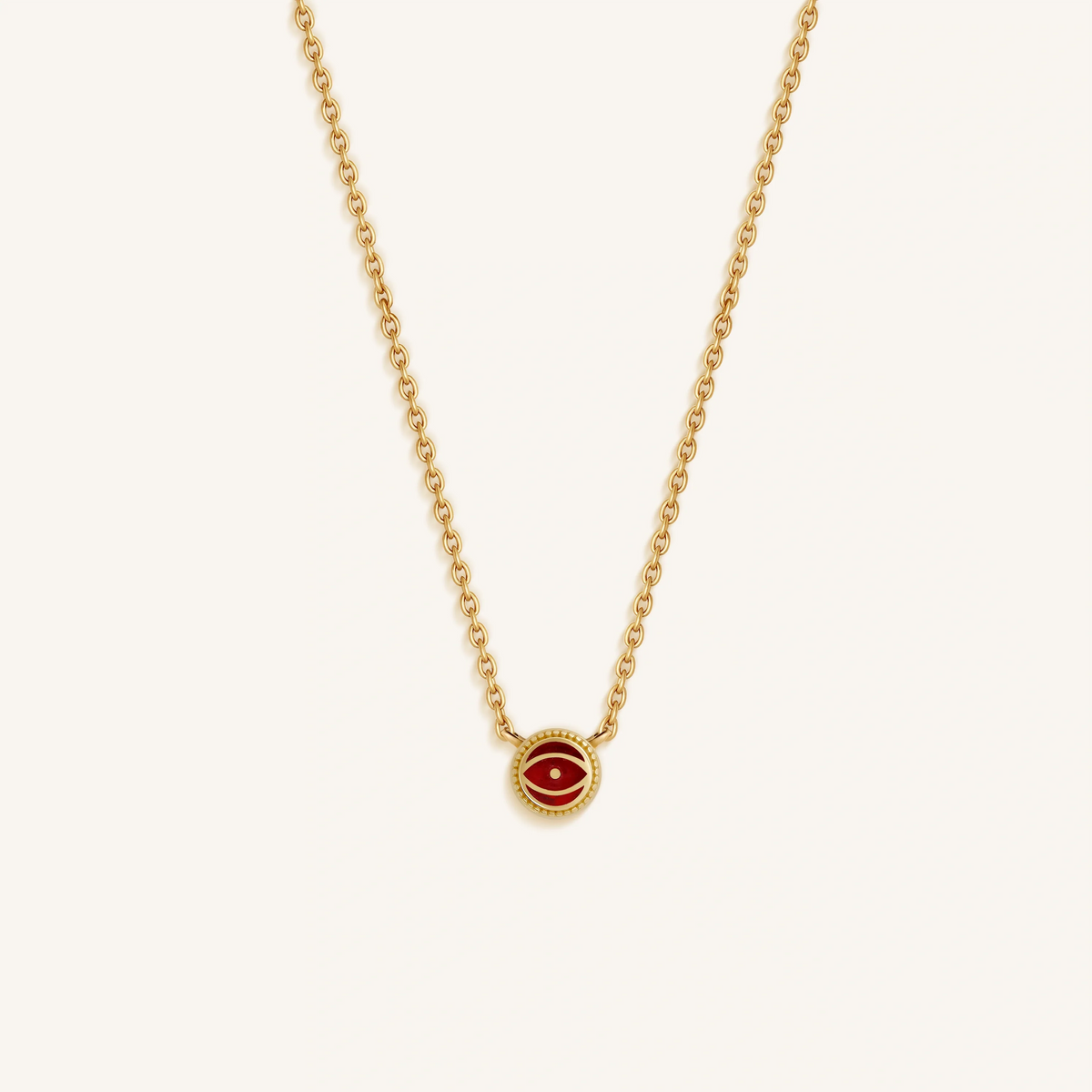 Crimson Guardian Ruby July Birthstone Evil Eye Gold Necklace