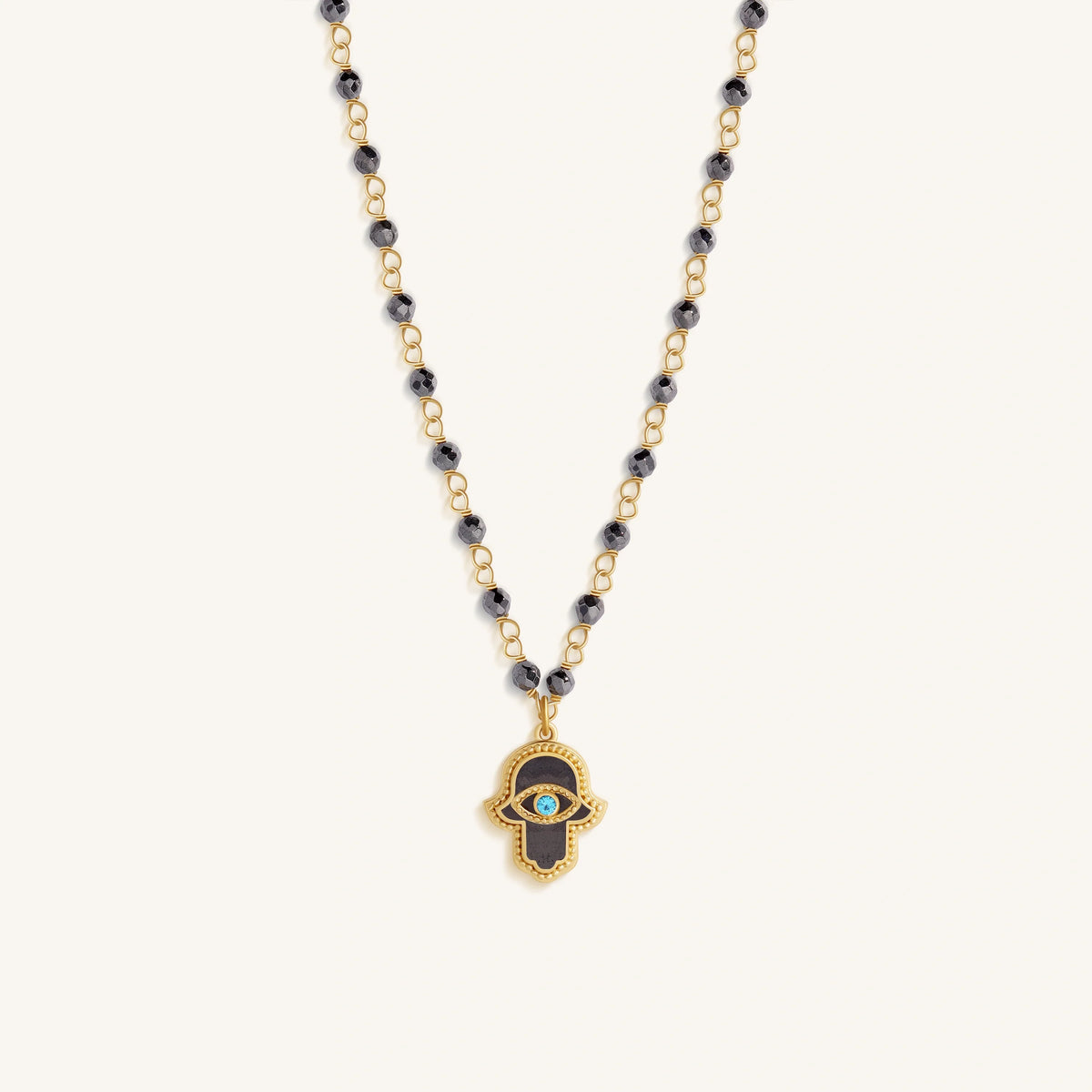 Celestial Flow Hamsa Hematite & Aquamarine Necklace