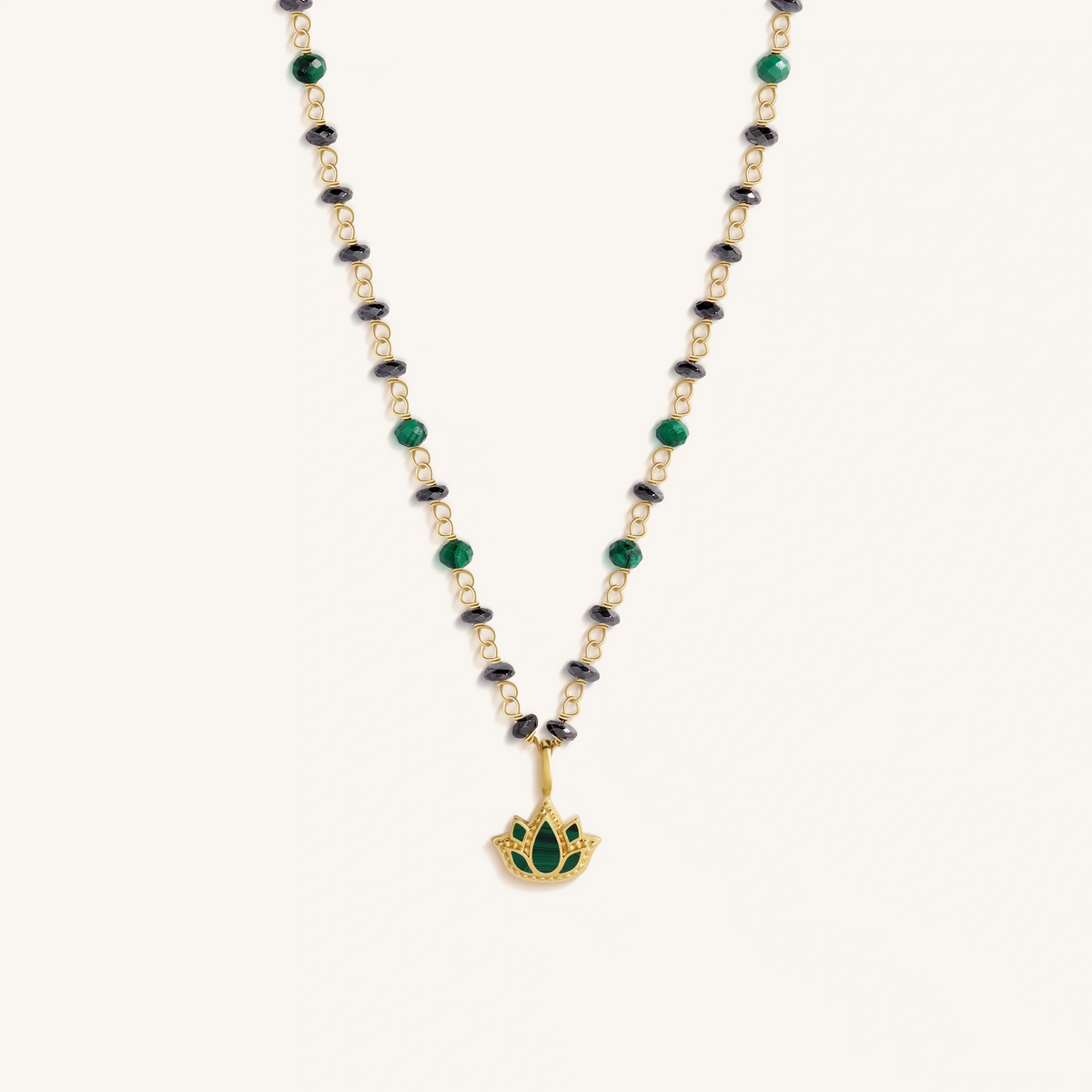 Tranquil Bloom Lotus Hematite & Malachite Necklace