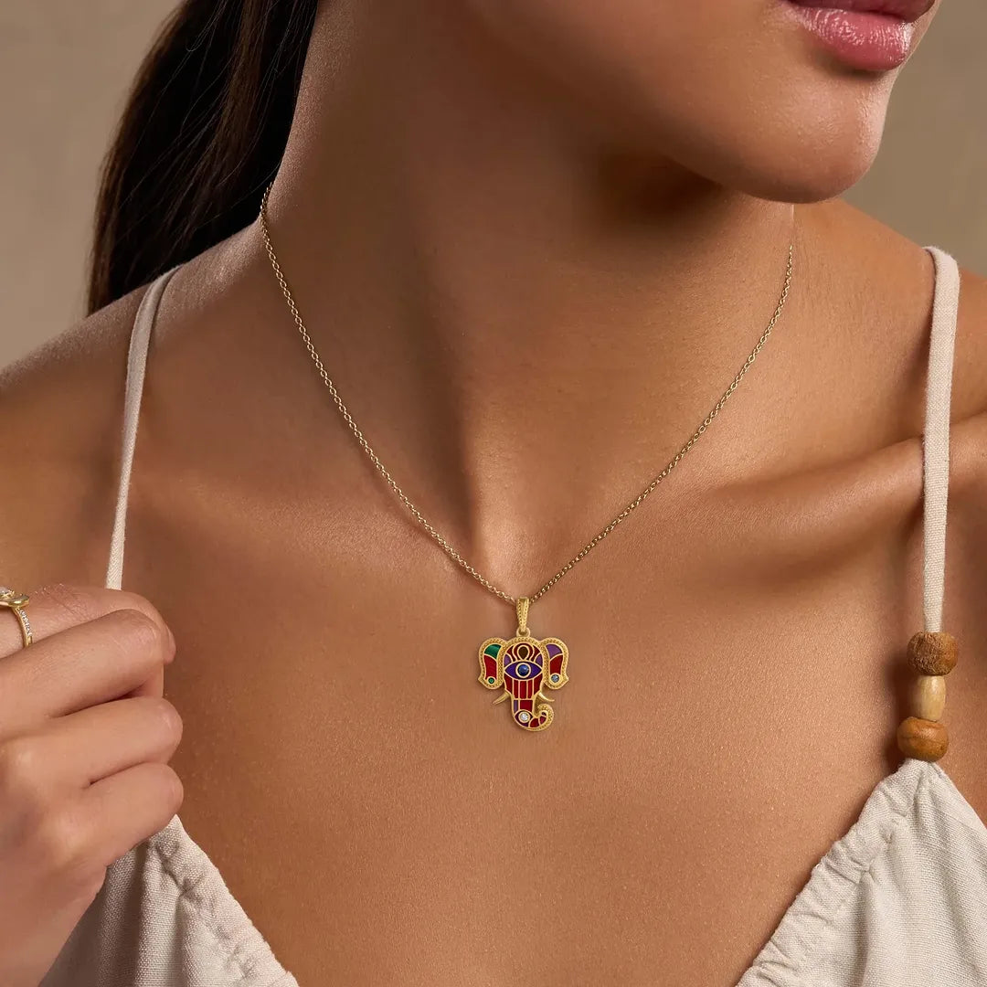 Tranquil Aura Elephant Multi-Gemstone Necklace