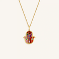 Divine Aura Multi-Gemstone Hamsa Charm Necklace 1