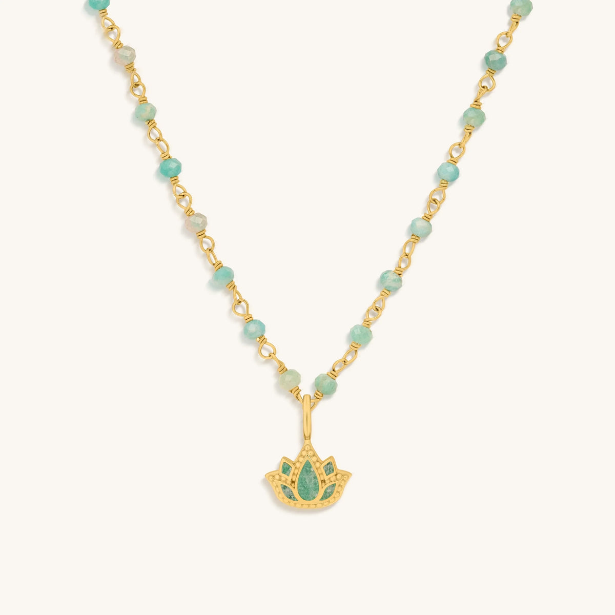 Soul’s Renewal Amazonite Lotus Gold Necklace