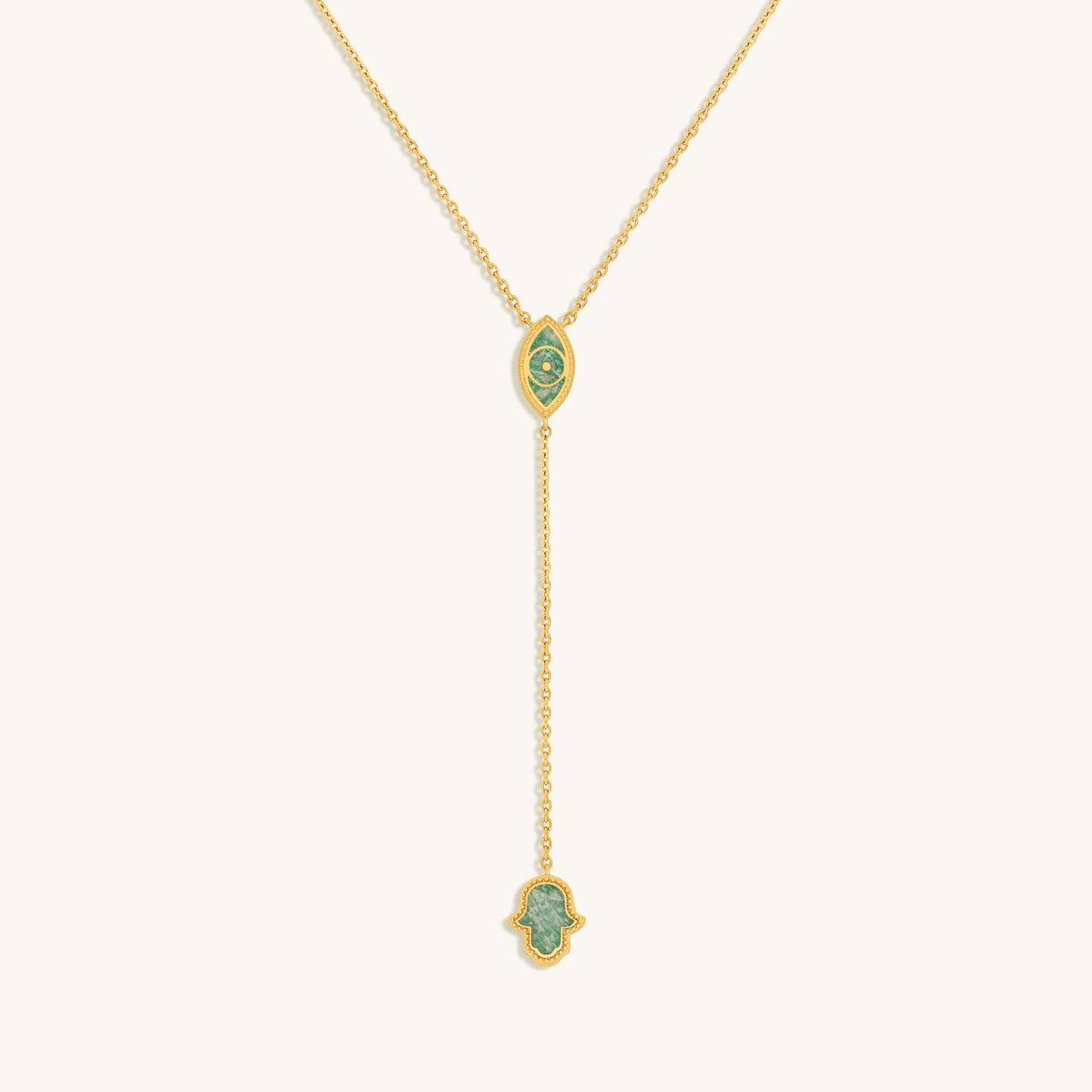 Positive Intentions Amazonite Evil Eye & Hamsa Gold Necklace
