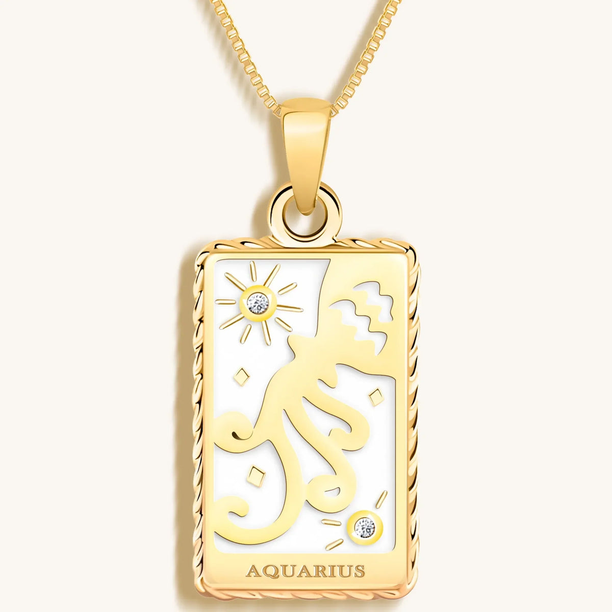 Intelligent Expression White Enamel Aquarius Card Necklace