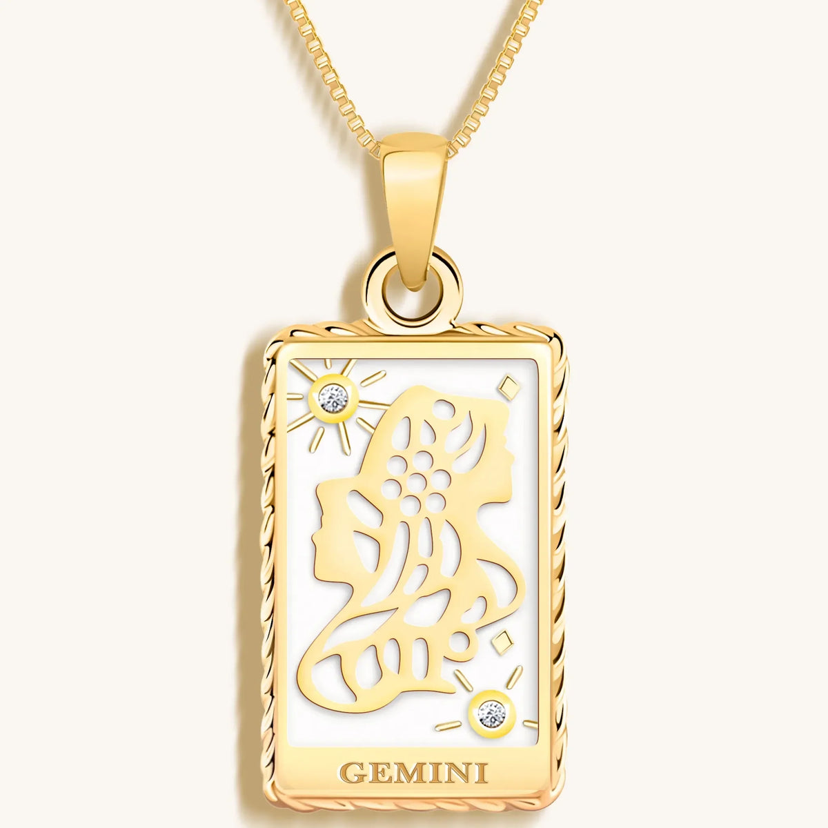 Playful Mind White Enamel Gemini Card Necklace