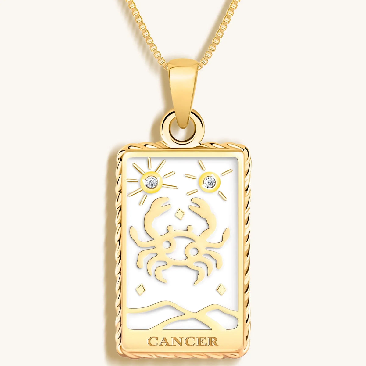 Emotional Being White Enamel Cancer Card Necklace