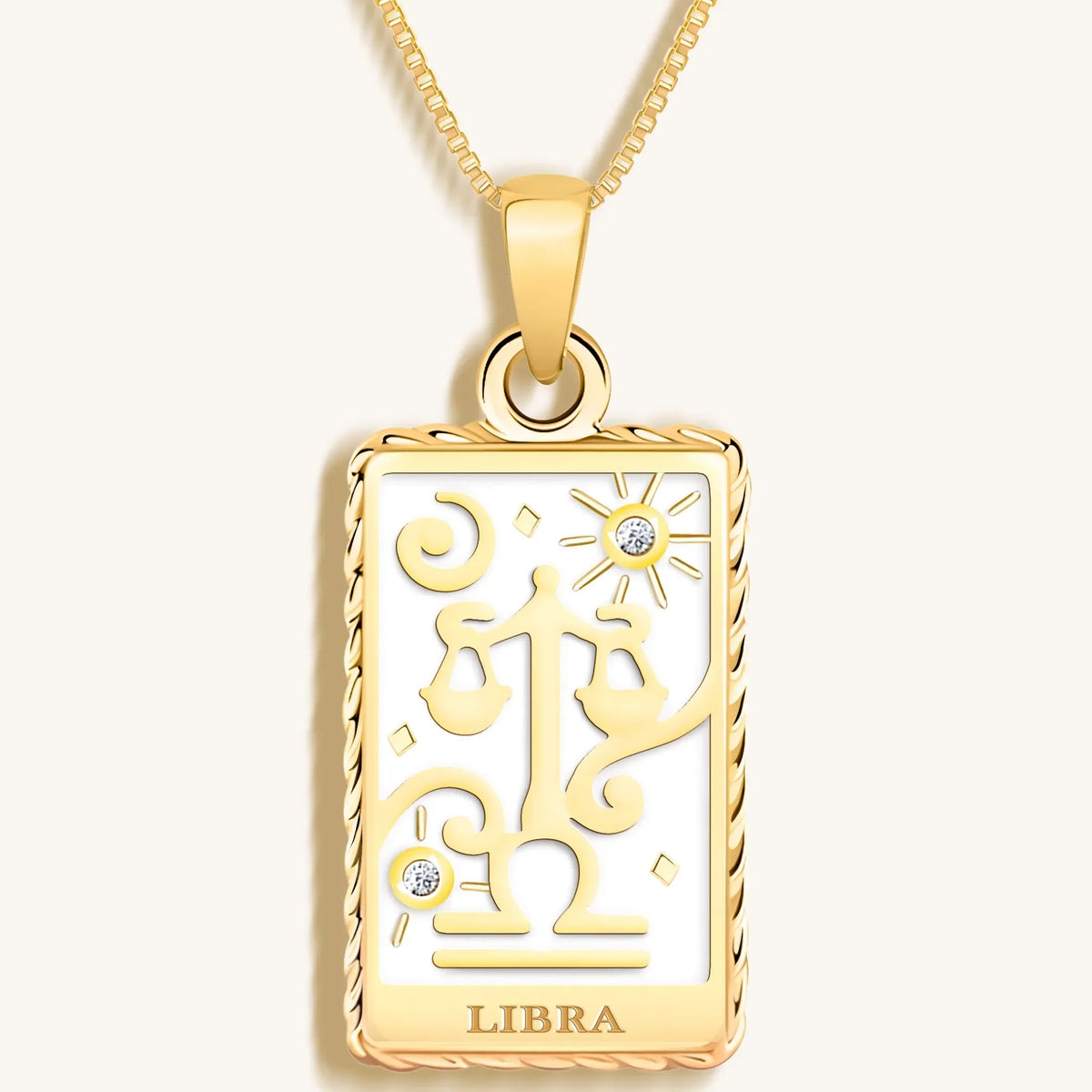 Charming Grace White Enamel Libra Card Necklace