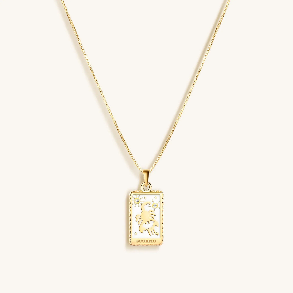 Passionate Devotion White Enamel Scorpio Card Necklace