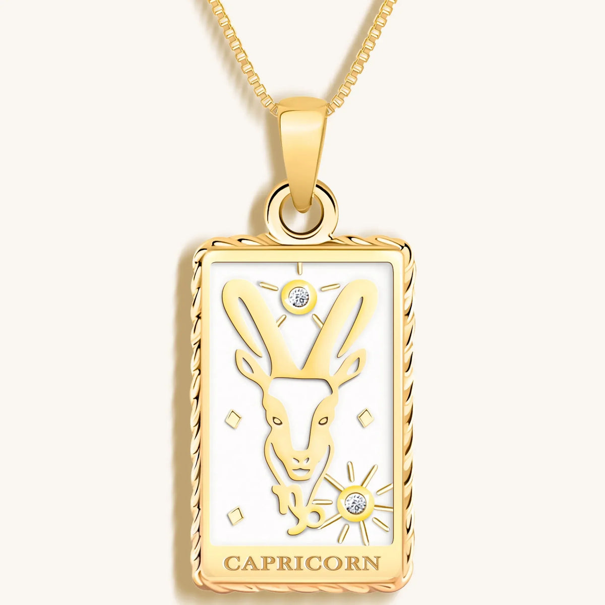 Determined Spirit White Enamel Capricorn Card Necklace