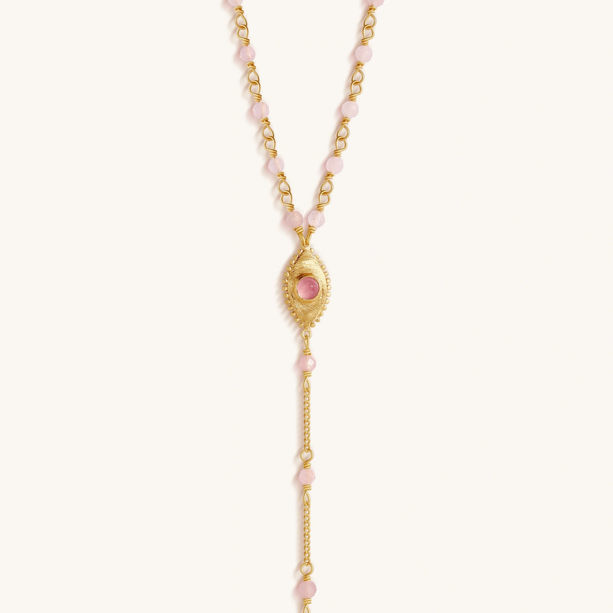 Heart of Serenity Rose Quartz Evil Eye Hamsa Lariat Necklace