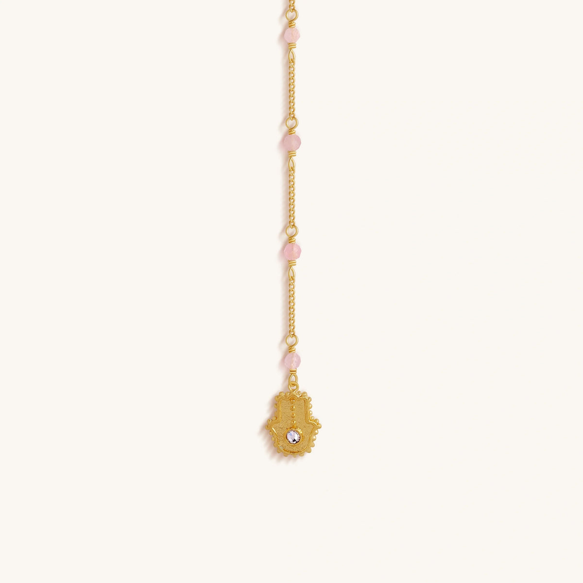 Heart of Serenity Rose Quartz Evil Eye Hamsa Lariat Necklace