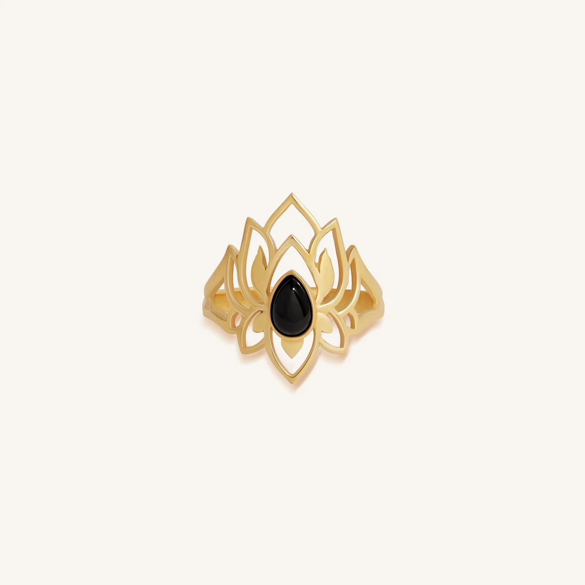 Lotus Grace Royale Onyx Gold Ring