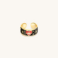 Spiritual Delight Heart Black Enamel Diamond Ring 4