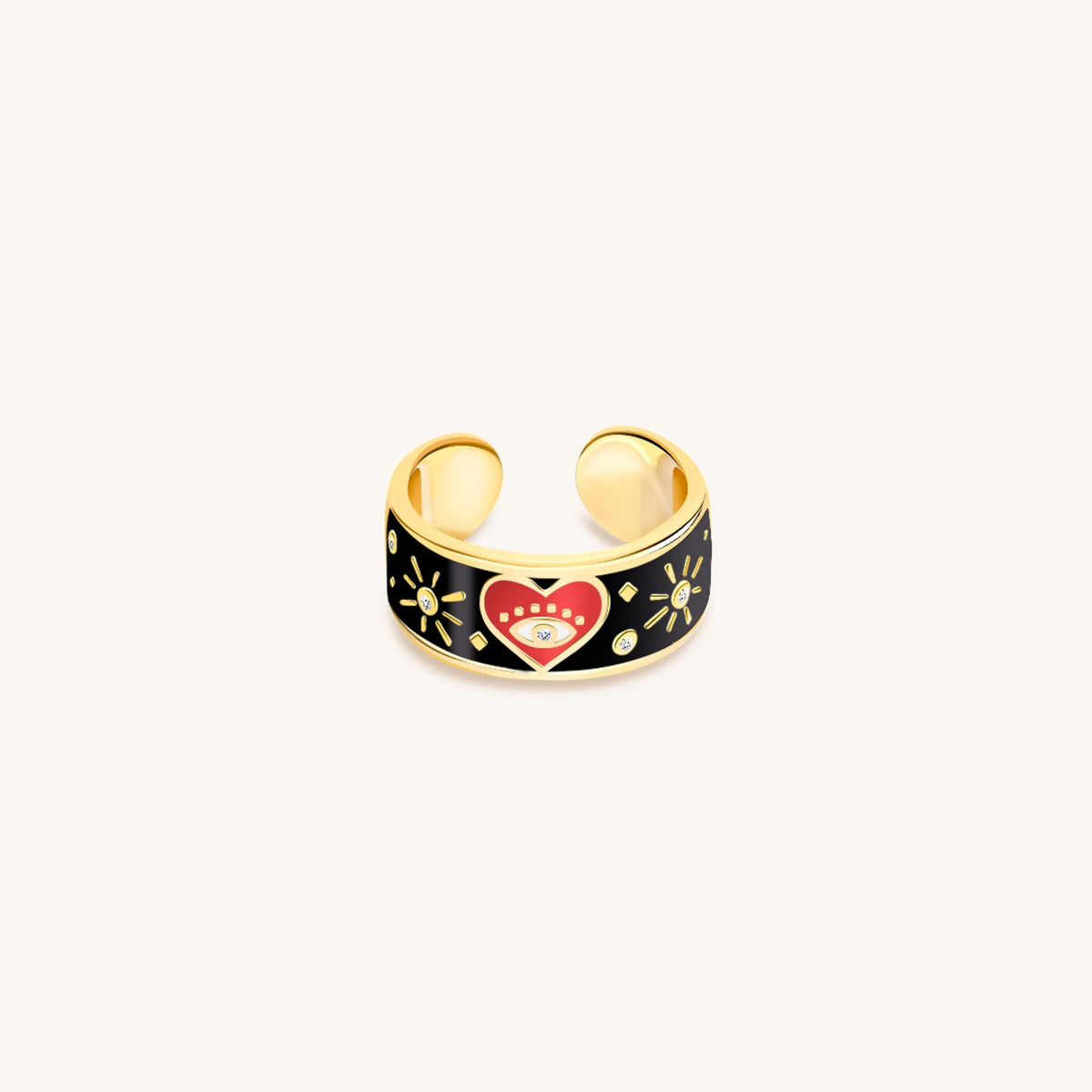 Spiritual Delight Heart Black Enamel Diamond Ring