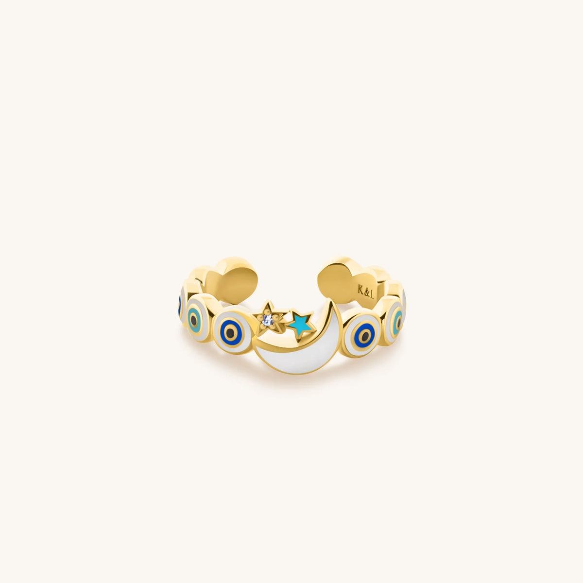 Sparkling Protection Moon & Star Ring