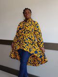 Kente African Print High Low Button up Shirt (Blue Yellow ) 2