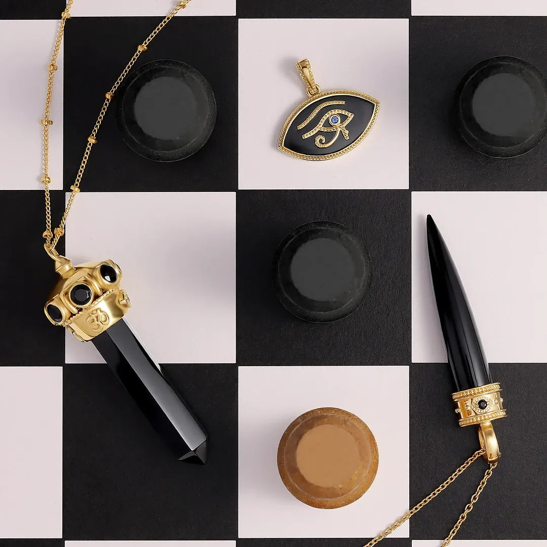 Eternal Harmony Multi-Charm Onyx Gold Necklace