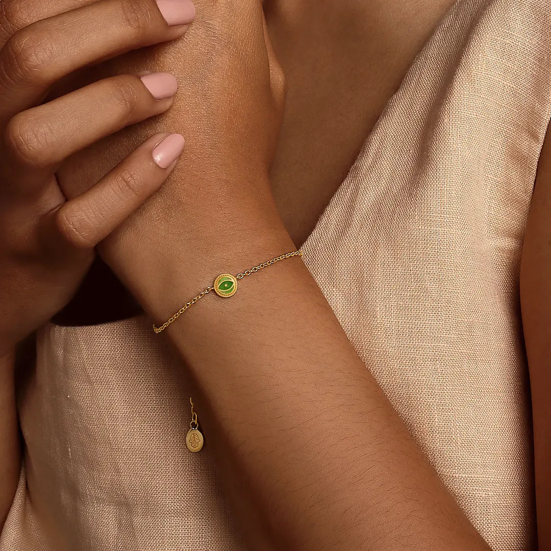 Vital Essence - Peridot August Birthstone Evil Eye Gold Bracelet