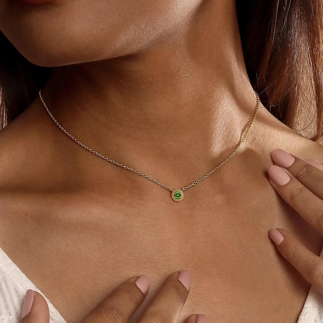 Verdant Vision Peridot August Birthstone Evil Eye Gold Necklace