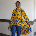 Kente African Print High Low Button up Shirt (Blue Yellow ) 3