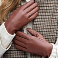 Zoey (cognac) – Sheepskin leather gloves with warm wool/cashmere lining & touchscreen function 6