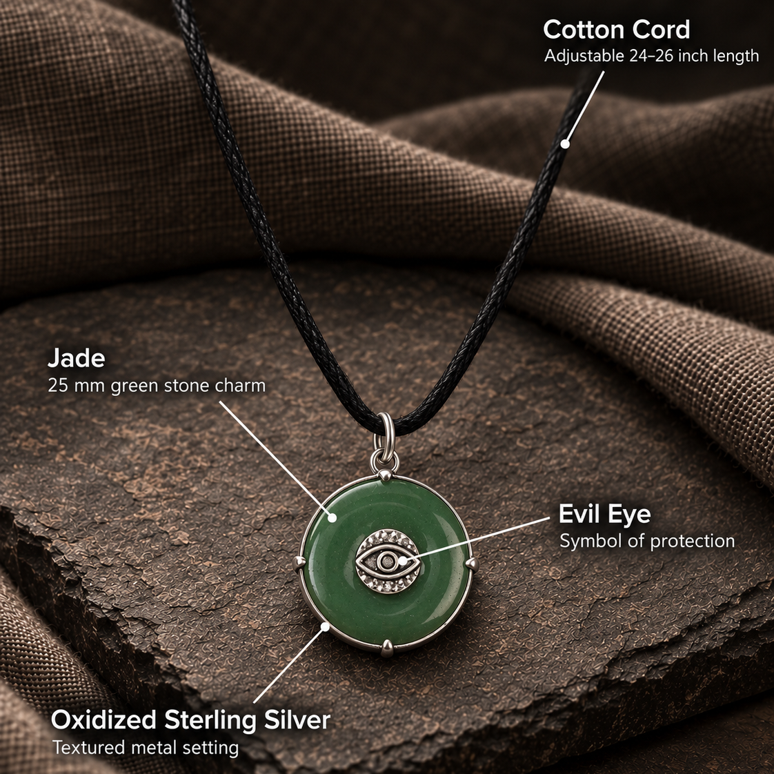 Abundant Energy Jade Evil Eye Black String Necklace