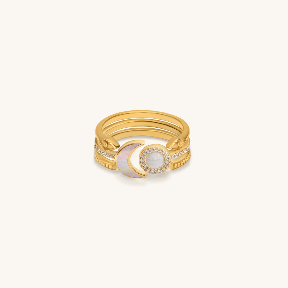 Lunar Brilliance Rainbow Moonstone Moon Gold Ring
