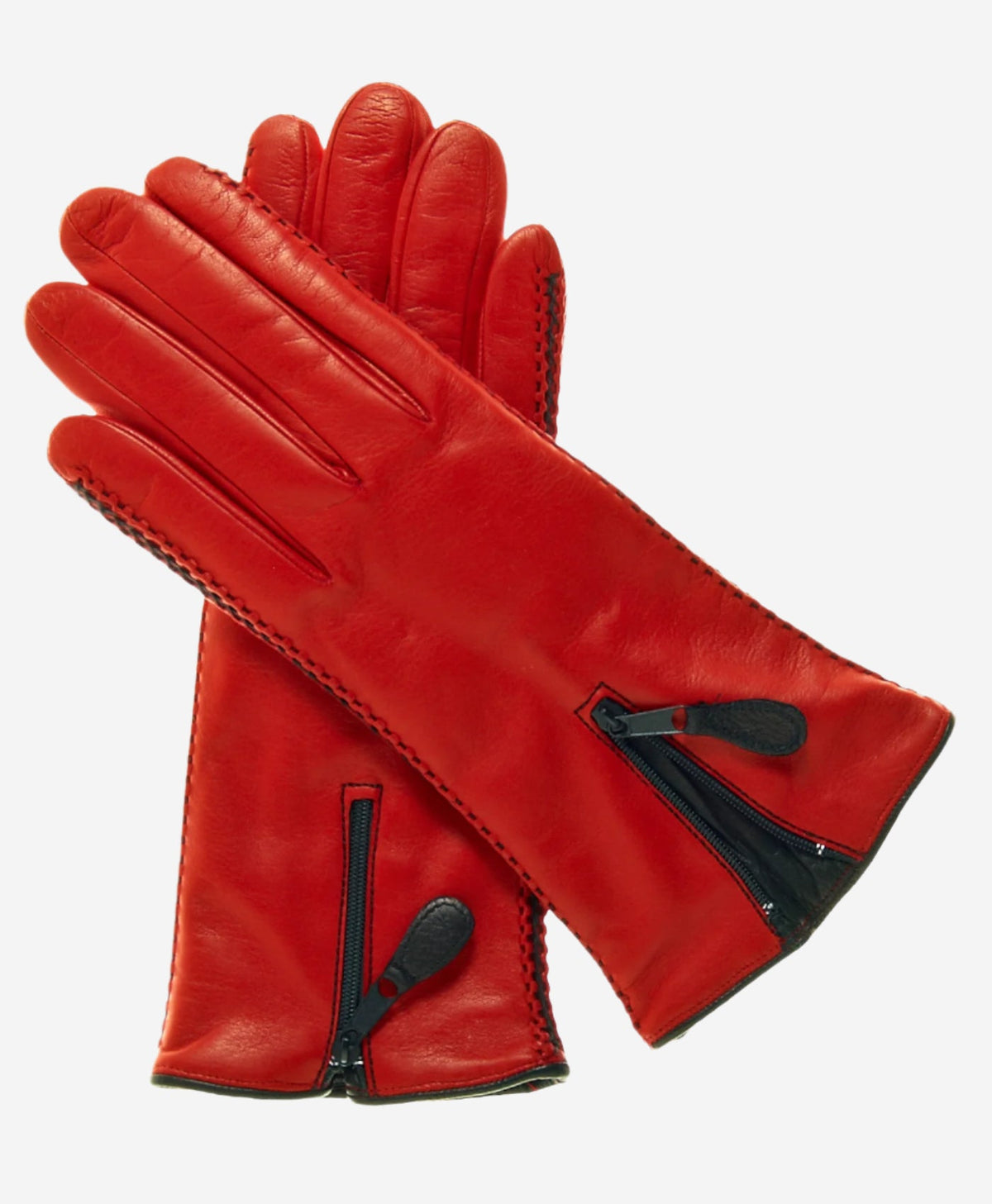 CA0547 (red) – Women’s Italian lambskin cashmere-lined leather gloves with zipper