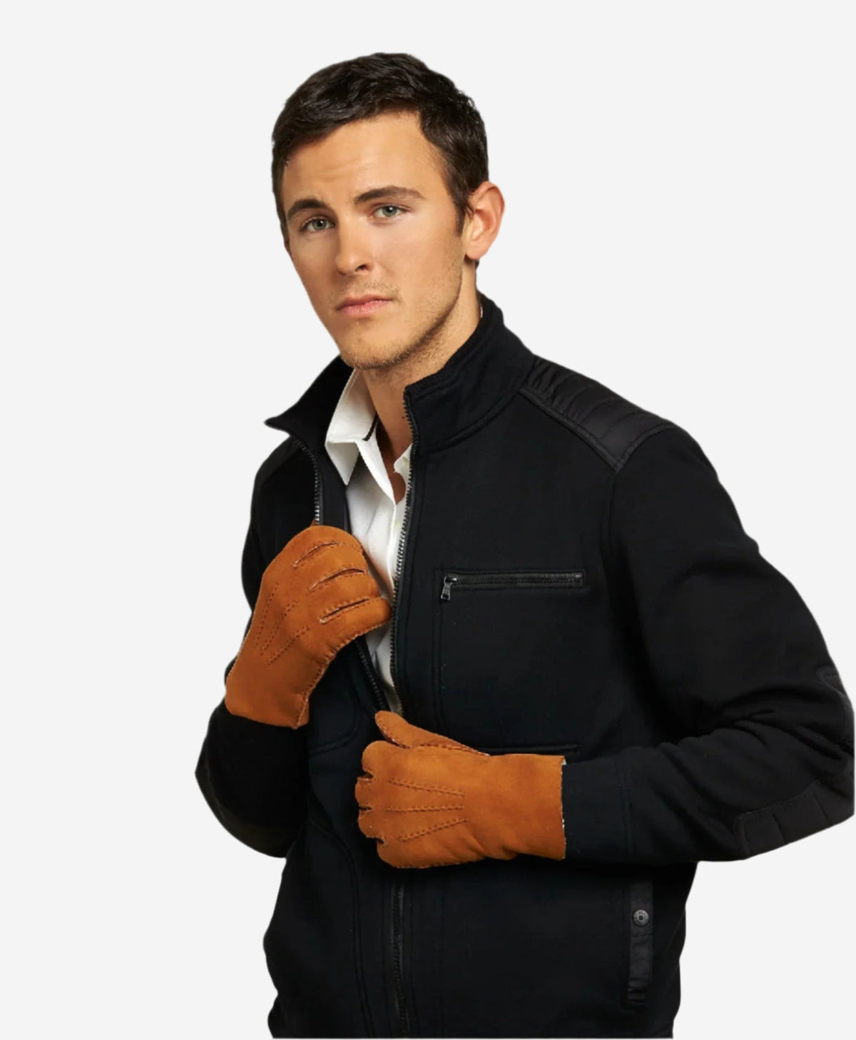CA3121 (saddle) - Italian suede leather gloves with luxurious natural sheep fur lining