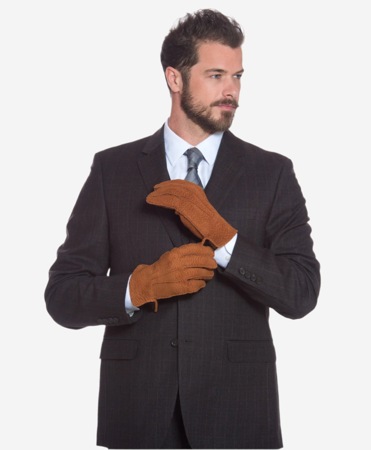 CA3633 (cork) - Handsewn Italian carpincho men’s rabbit fur-lined dress gloves