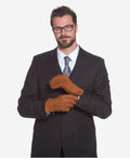 CA3633 (cork) - Handsewn Italian carpincho men’s rabbit fur-lined dress gloves 7