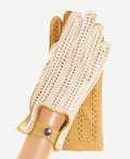 CA4620 (tan) - Women’s Italian crochet and carpincho leather driving gloves 1