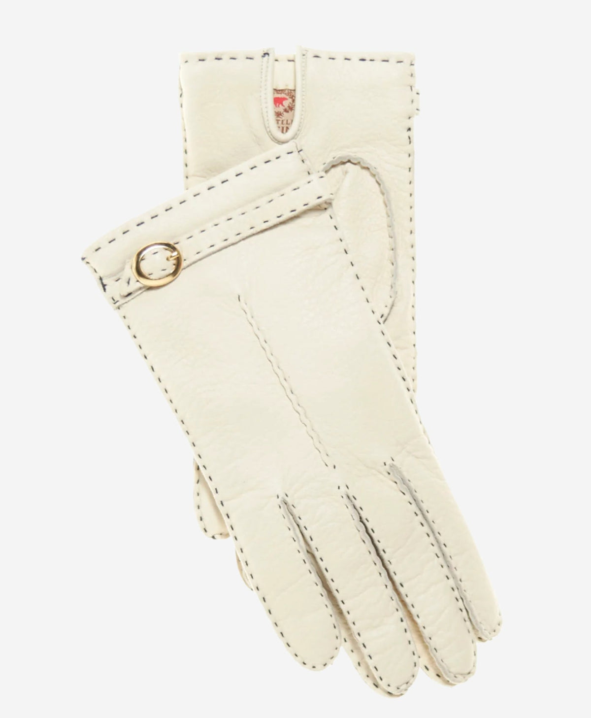 CA4661 (cream) - Women’s Italian handsewn deerskin gloves with cashmere lining and distinctive strap and buckle