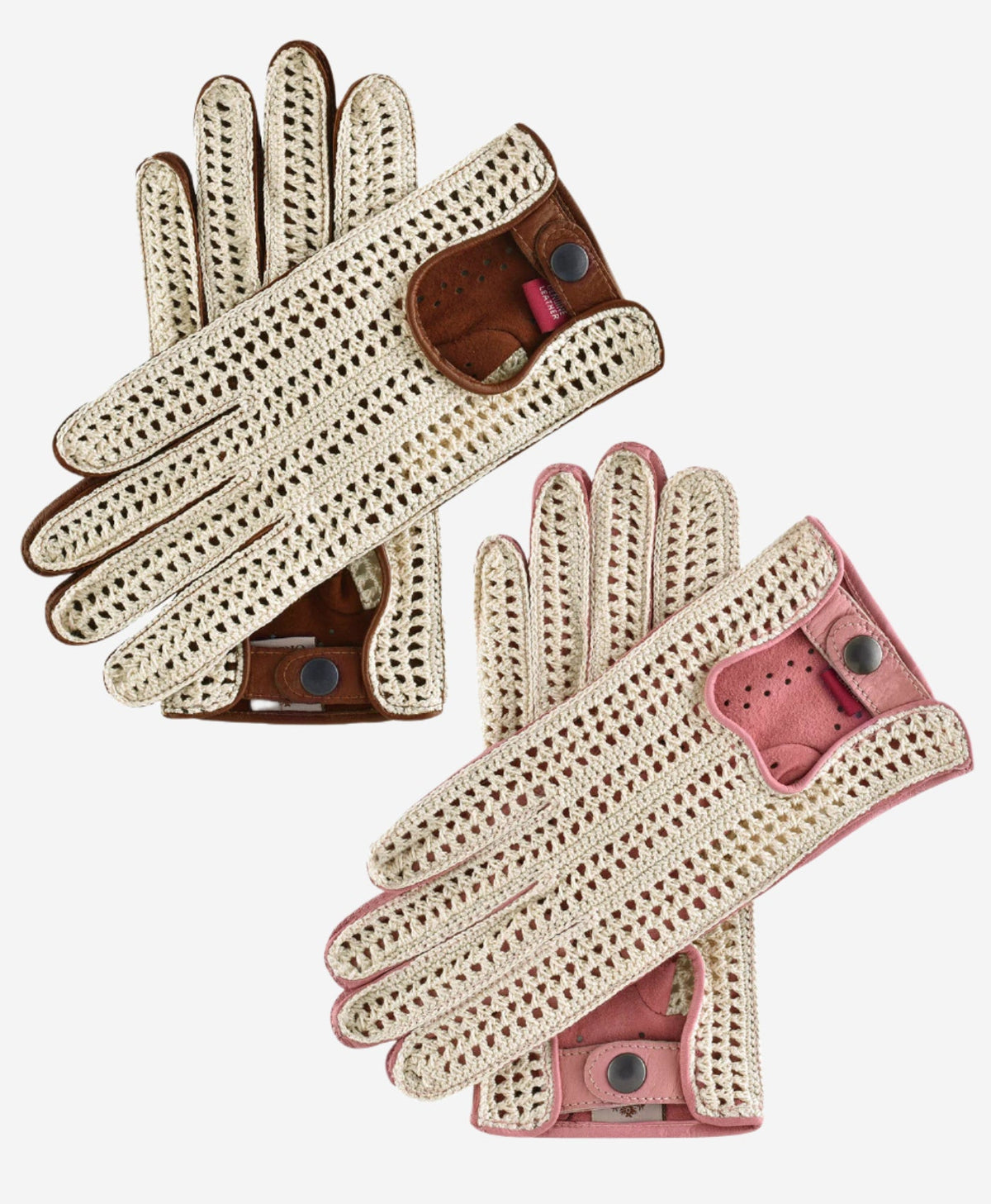CA4916 (brown) - Handsewn Italian crochet driving gloves in lambskin leather