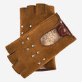 CA4956 (cognac) - Women’s Italian suede driving gloves with lambswool lining and metal studs 1
