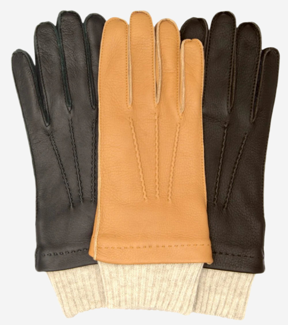 CC3115 (saddle) - Men's Italian deerskin leather gloves with cashmere lining