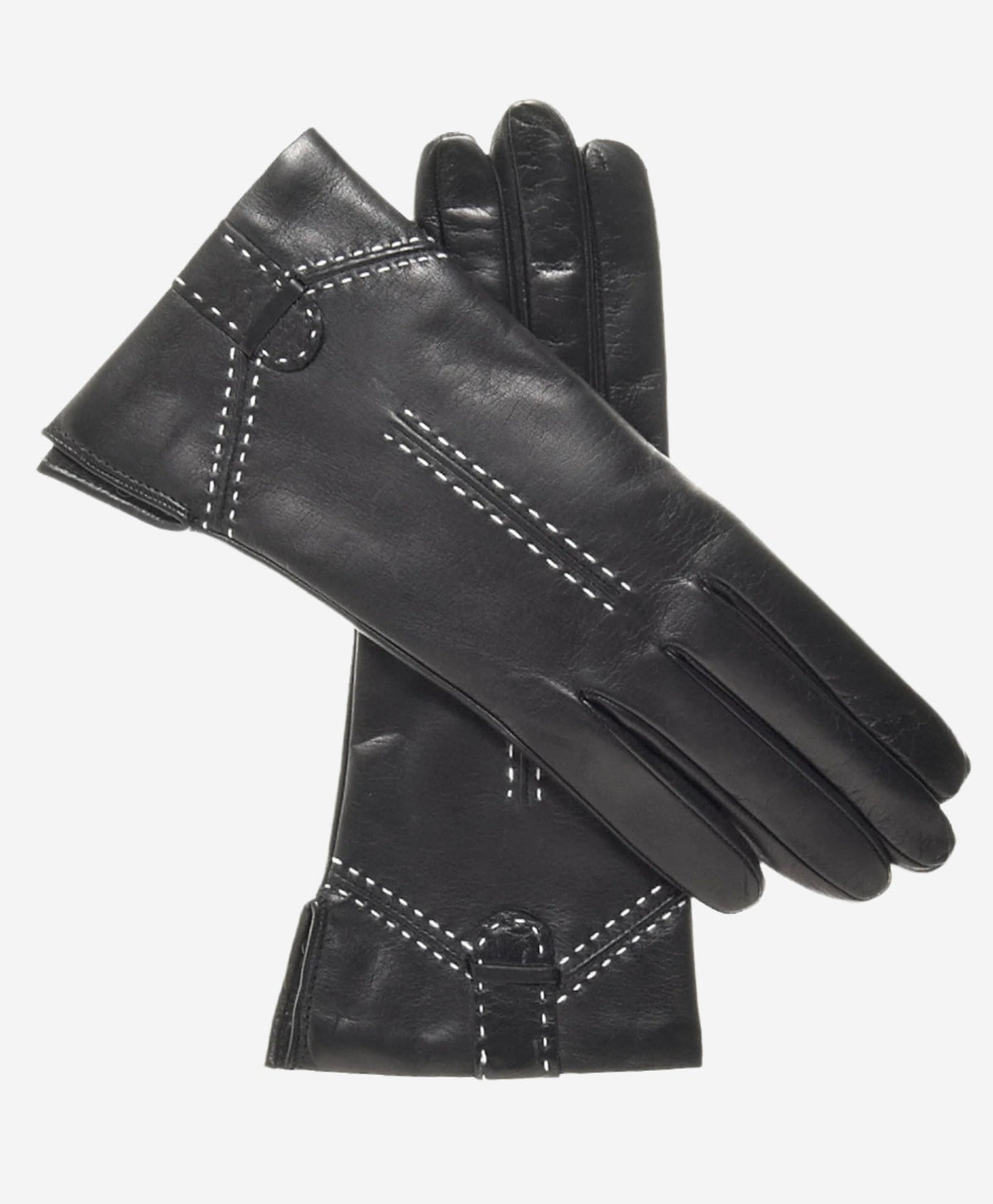 CC4005 (black) - Women’s Italian cashmere lined leather gloves with decorative stitching