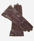 CC4005 (brown) - Women’s Italian cashmere lined leather gloves with decorative stitching 1
