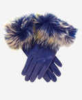 CC4066 (blue) - Women’s Italian fox fur cuff cashmere lined leather gloves 1