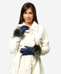 CC4066 (blue) - Women’s Italian fox fur cuff cashmere lined leather gloves 2