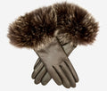 CC4066 (brown) - Women’s Italian fox fur cuff cashmere lined leather gloves 1