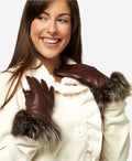 CC4066 (brown) - Women’s Italian fox fur cuff cashmere lined leather gloves 3