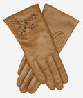CC4101 (brown) - Women’s Italian cashmere lined leather gloves with floral accents 1