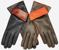 CC4141 (brown) - Women’s Italian cashmere lined leather gloves with contrast cuff 2