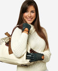 CC4160 (forest/brown) - Women’s Italian cashmere lined leather gloves with buckle 4