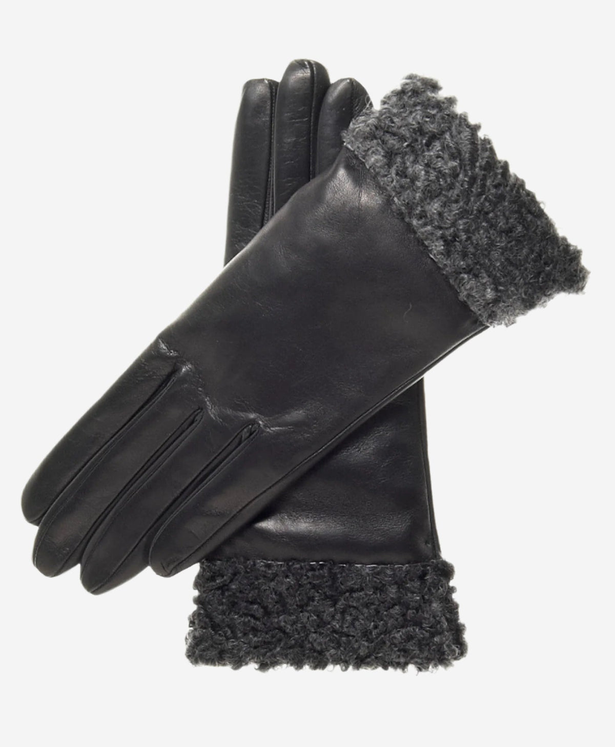 CC4172 (black/silver) - Women’s Italian cashmere lined leather gloves with Persian lamb cuffs