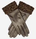 CC4172 (brown) - Women’s Italian cashmere lined leather gloves with Persian lamb cuffs 1