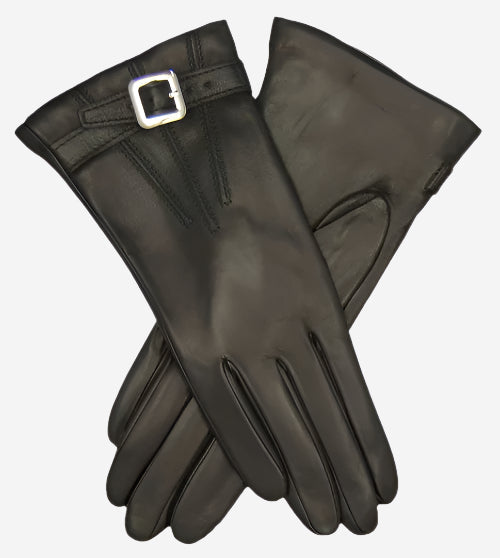 CC4201 (black) - Women’s Italian cashmere lined leather gloves with buckle