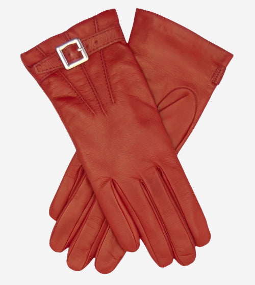 CC4201 (red) - Women’s Italian cashmere lined leather gloves with buckle