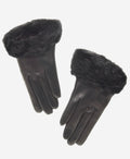 CC4327 (black) - Women’s Italian lambskin winter gloves cashmere lined with rabbit fur cuff 1
